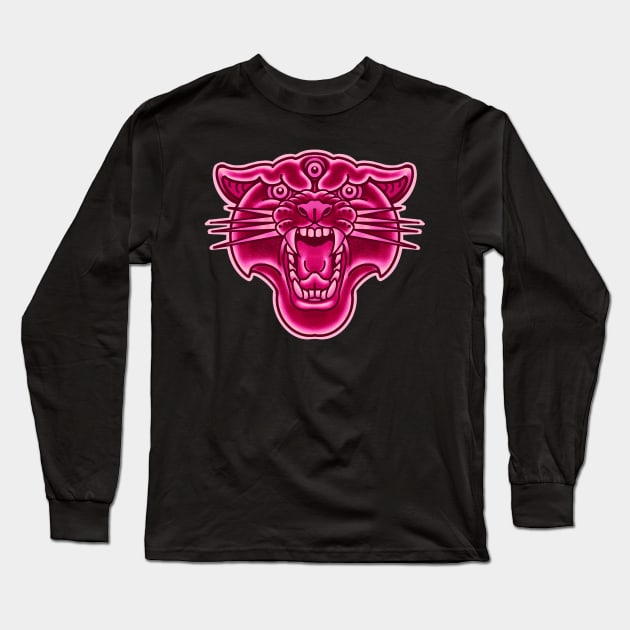 oldschool tattoo style pink panther head Long Sleeve T-Shirt by weilertsen